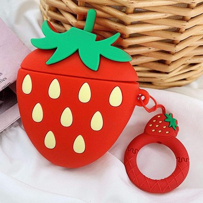 Силиконовый футляр Smile Fruits series для наушников AirPods 1/2 + кольцо strawberry