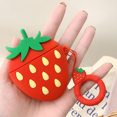 Силиконовый футляр Smile Fruits series для наушников AirPods 1/2 + кольцо strawberry