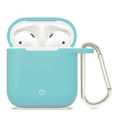 Силиконовый футляр с карабином для наушников AirPods Бирюзовый / Ice Blue