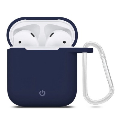 Силиконовый футляр с карабином для наушников AirPods Темно-синий / Midnight blue