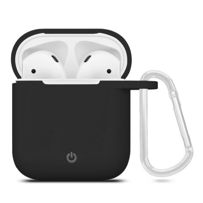 Силиконовый футляр с карабином для наушников AirPods Черный / Black