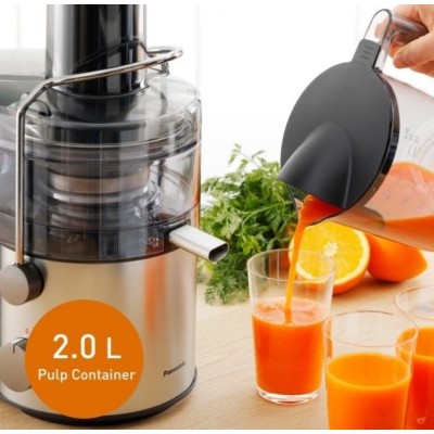 Соковыжималка Panasonic центробежная 1000Вт, чаша-1.5л, жмых-2л, желоб на целое яблоко, пластик/металл, черный (MJ-CB600STQ)