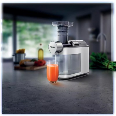 Соковыжималка Philips Avance Collection шнековая 200Вт, чаша-1л, жмых-1л, пластик, белый (HR1945/80)