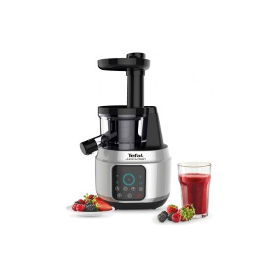 Соковыжималка Tefal Juice&Clean шнековая 150Вт, чаша-0.8л, жмых-0.8л, пластик, серебристо-черный (ZC420E38)