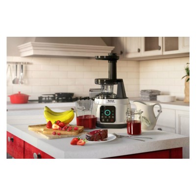 Соковыжималка Tefal Juice&Clean шнековая 150Вт, чаша-0.8л, жмых-0.8л, пластик, серебристо-черный (ZC420E38)