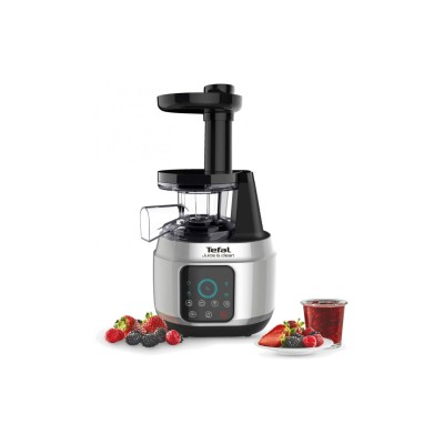 Соковыжималка Tefal Juice&Clean шнековая 150Вт, чаша-0.8л, жмых-0.8л, пластик, серебристо-черный (ZC420E38)