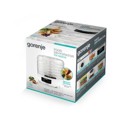 Купити Сушка для продуктов Gorenje 380Вт, поддонов - 5x2.8см, диаметр - 31см, макс - 70°С, пластик, белый (FDK500GCW)
