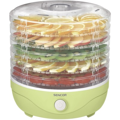 Сушка для продуктов Sencor 250Вт, поддонов - 5x2.6см, диаметр - 23см, сетка для ягод, пластик, зеленый (SFD757GG)