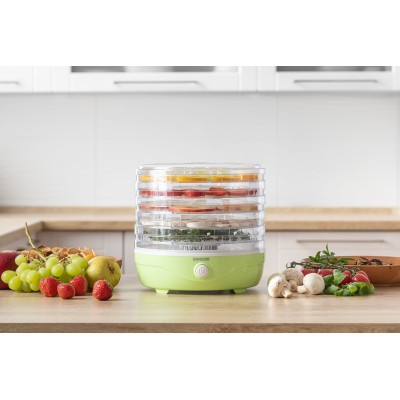 Сушка для продуктов Sencor 250Вт, поддонов - 5x2.6см, диаметр - 23см, сетка для ягод, пластик, зеленый (SFD757GG)