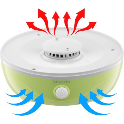 Сушка для продуктов Sencor 250Вт, поддонов - 5x2.6см, диаметр - 23см, сетка для ягод, пластик, зеленый (SFD757GG)