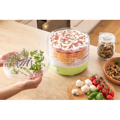 Сушка для продуктов Sencor 250Вт, поддонов - 5x2.6см, диаметр - 23см, сетка для ягод, пластик, зеленый (SFD757GG)