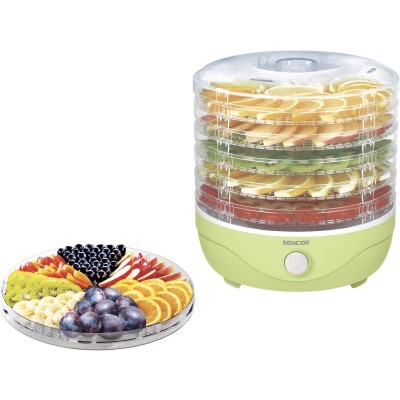Сушка для продуктов Sencor 250Вт, поддонов - 5x2.6см, диаметр - 23см, сетка для ягод, пластик, зеленый (SFD757GG)