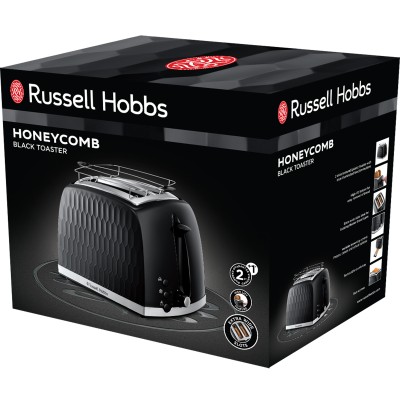 Тостер Russell Hobbs Honeycomb 850Вт, широкие слоты, пластик, черный (26061-56)