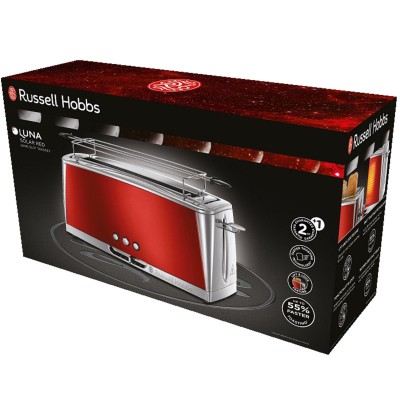 Тостер Russell Hobbs Luna Solar 1420Вт, длинные слоты, подогрев, разморозка, металл, красный (23250-56)