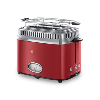 Тостер Russell Hobbs Retro 1100Вт, металл, красно-серебристый (21680-56)