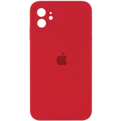 Чехол Silicone Case Square Full Camera Protective (AA) для Apple iPhone 11 (6.1") Красный / Camellia