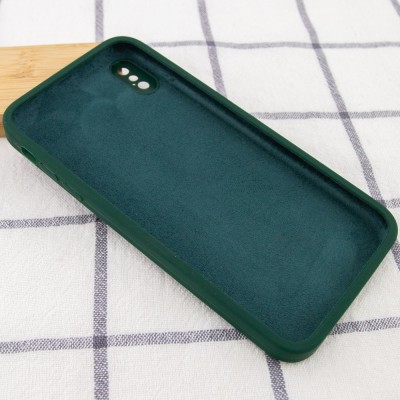 Чехол Silicone Case Square Full Camera Protective (AA) для Apple iPhone XS (5.8") Зеленый / Dark green