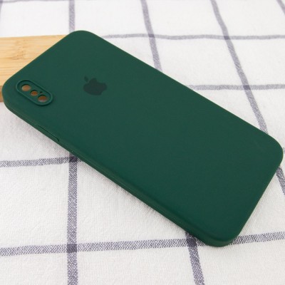 Чехол Silicone Case Square Full Camera Protective (AA) для Apple iPhone XS (5.8") Зеленый / Dark green