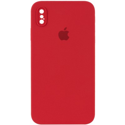 Чехол Silicone Case Square Full Camera Protective (AA) для Apple iPhone XS (5.8") Красный / Camellia Чехол Silicone Case Square Full Camera Protective (AA) для Apple iPhone XS (5.8") Красный / Camellia