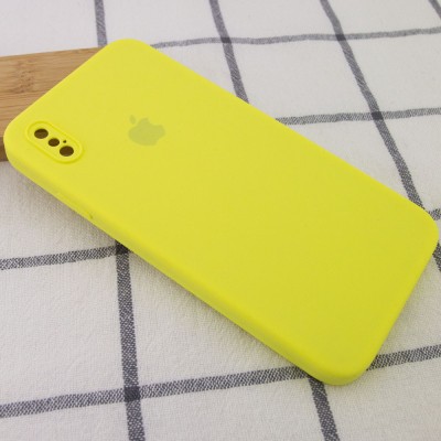 Чехол Silicone Case Square Full Camera Protective (AA) для Apple iPhone XS / X (5.8") Желтый / Bright Yellow