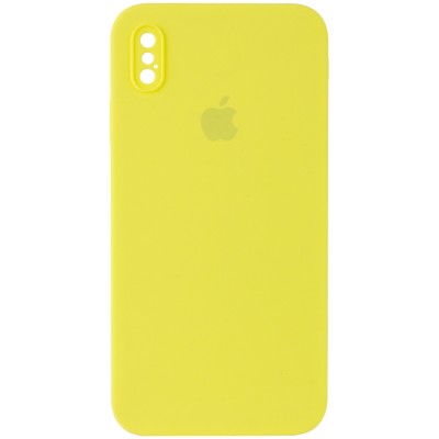 Чехол Silicone Case Square Full Camera Protective (AA) для Apple iPhone XS / X (5.8") Желтый / Bright Yellow