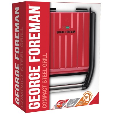 Электрогриль George Foreman 25030-56 Compact Steel Grill, 1200 Вт, Красный (25030-56GF)