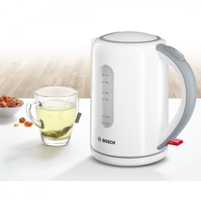 Купити Электрочайник Bosch 1.7л, пластик, серо-белый (TWK7601)