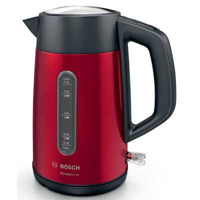Электрочайник Bosch, 1.7л, металл, красный с серым (TWK4P434)
