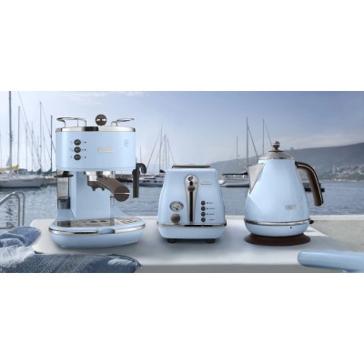 Купити Электрочайник DeLonghi Icona Vintage, 1.7л, нержавеющая сталь, голубой (KBOV2001AZ)