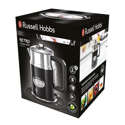 Электрочайник Russell Hobbs Retro, 1.7л, металл, черно-серебристый (21671-70)