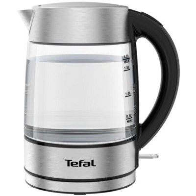 Электрочайник Tefal Glass Kettle 1.7л, стекло, с подсветкой, серебристо-черный (KI772D38)
