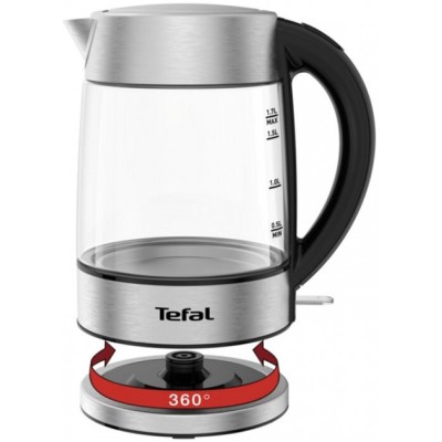 Электрочайник Tefal Glass Kettle 1.7л, стекло, с подсветкой, серебристо-черный (KI772D38)
