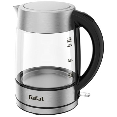 Электрочайник Tefal Glass Kettle 1.7л, стекло, с подсветкой, серебристо-черный (KI772D38)