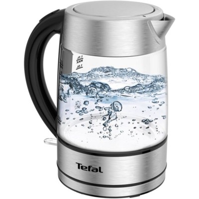 Электрочайник Tefal Glass Kettle 1.7л, стекло, с подсветкой, серебристо-черный (KI772D38)