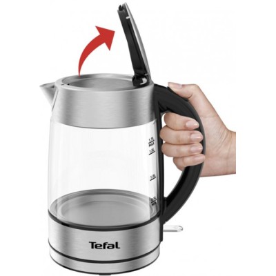 Электрочайник Tefal Glass Kettle 1.7л, стекло, с подсветкой, серебристо-черный (KI772D38)