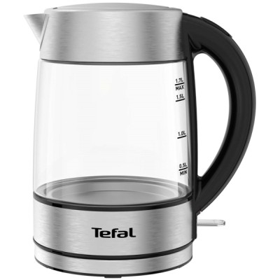 Электрочайник Tefal Glass Kettle 1.7л, стекло, с подсветкой, серебристо-черный (KI772D38)