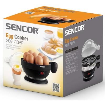Яйцеварка Sencor, 380Вт, механическое управл., 3 режима готовки, на 7 яиц, пластик, черный (SEG710BP)