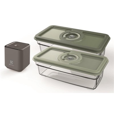 Вакууматор Electrolux для многоразовых пакетов/контейнеров, 4Вт, механическое управл., +2 контейнера, пластик, серый (EVFK1)