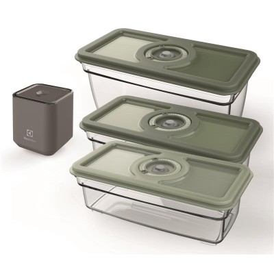 Вакууматор Electrolux для многоразовых пакетов/контейнеров, 4Вт, механическое управл., +3 контейнера, пластик, серый (EVFK1+)