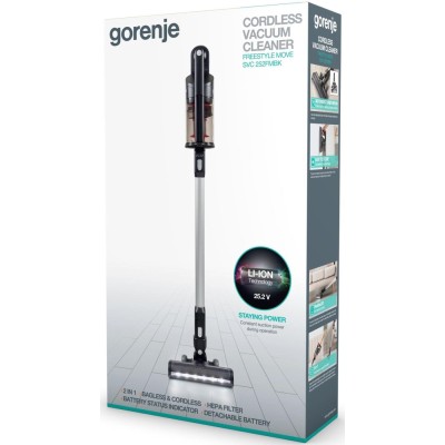 Вертик.беспроводный пылесос Gorenje SVC252FMBK/контейн/2 в 1-ручн и вертик/HEPA/60 мин/черный (SVC252FMBK)