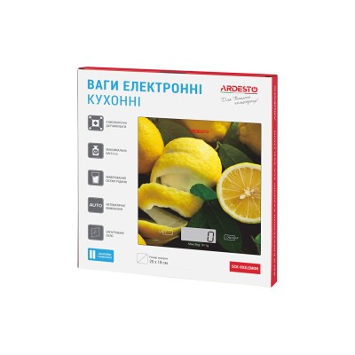 Весы Ardesto кухонные Lemon, 5кг, AAAx2 в компл, стекло, многоцветный (SCK-893LEMON)