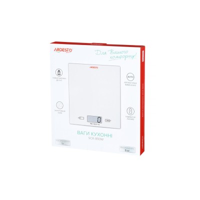Весы Ardesto кухонные, 5кг, AAAx2 в компл, стекло, белый (SCK-893W)