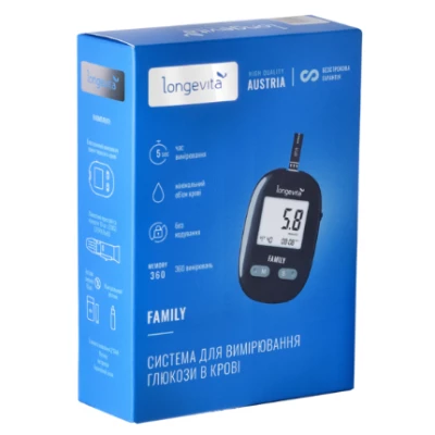 Глюкометр LONGEVITA Family Система для вимірювання глюкози в крові
