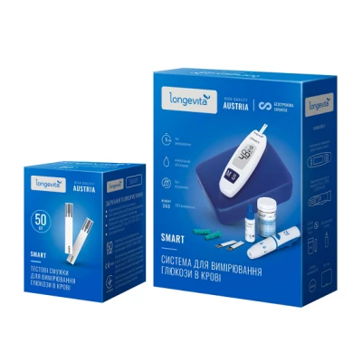 Глюкометр LONGEVITA Smart Сис-ма д/вимiр.глюк.+Тест.смуж.50шт(1*50шт)