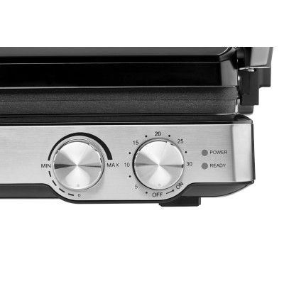 Гриль Ardesto прижимной 2000Вт, темп. режимов-6, съёмные пластины, раскрытие на 180°, металл, серебристый (GK-2000M)