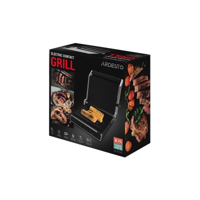 Гриль Ardesto прижимной 2000Вт, темп. режимов-6, съёмные пластины, раскрытие на 180°, металл, серебристый (GK-STC20)