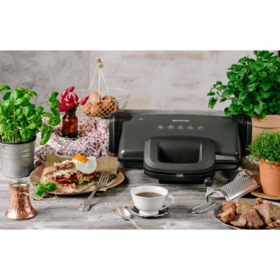Гриль Gorenje прижимной 1800Вт, темп. режимов-4, съёмные пластины, раскрытие на 180°, металл, графит (KR1800SDP)