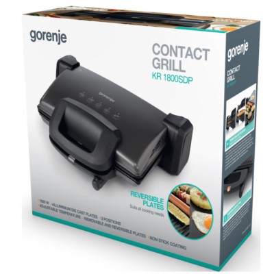 Гриль Gorenje прижимной 1800Вт, темп. режимов-4, съёмные пластины, раскрытие на 180°, металл, графит (KR1800SDP)