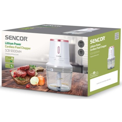 Измельчитель Sencor Accu technology, 200Вт, чаша-500мл, стекло, USB-C, чопер, беспроводной, белый (SCB9000WH)