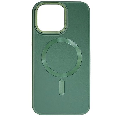 Кожаный чехол Bonbon Leather Metal Style with MagSafe для Apple iPhone 15 Plus (6.7") Зеленый / Pine green